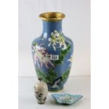 Two cloisonne vases and a butterfly pin dish