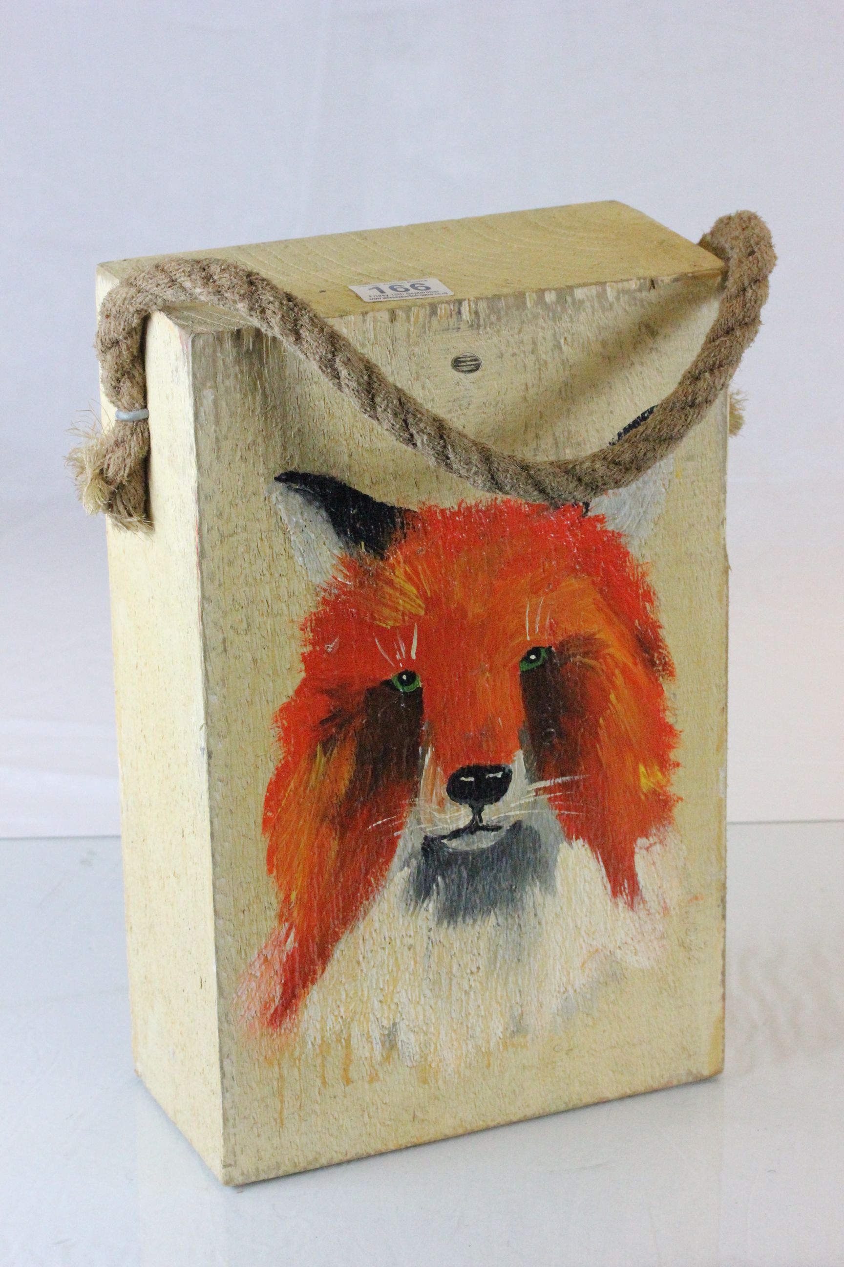 Heavy Wooden Hand Painted Fox Doorstop with Rope Handle