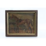 Small Oil on Board of Thoroughbred Horse in Stable