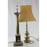 Large brass Corinthian Column table lamp, converted to electric