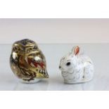 Royal Crown Derby Owl & Bunny paperweights with gold stoppers