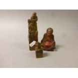 Three Oriental soapstone figures