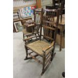 19th century Lancashire Oak Spindle Back Rocking Chair with Wings