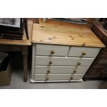 Painted Pine Chest of Two Short over Two Long Drawers on Bun Feet