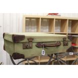 Vintage Green Canvas and Leather Suitcase