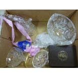 Box of mixed glass & Crystal including Caithness clock, gold finished bon bon dish etc