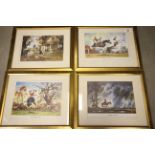 Four Framed and Glazed Thelwell Prints ' Photo Finish ', ' The Stirrup Cup ', ' Taking Cover ' and '