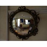 Small Circular Convex Mirror with Ornate Pierced Brass Frame