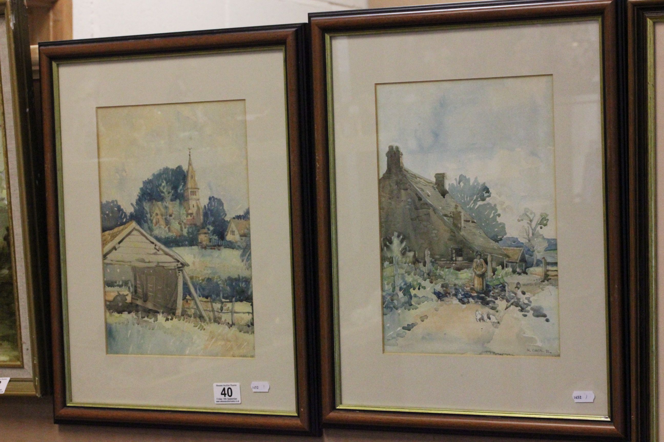 Pair of Framed and Glazed Watercolours of Farm Village Scenes signed W Curtis 32