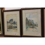 Pair of Framed and Glazed Watercolours of Farm Village Scenes signed W Curtis 32