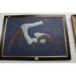 Contemporary Oil on Board of Two Men Dancing signed Anauy 08