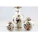 Large Mason's Ironstone vase & two ginger jars with lids, all in Mandalay pattern
