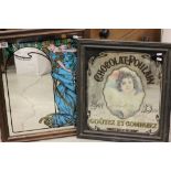 Two vintage wooden framed advertising mirrors, Moet & Chandon and Chocolat Poulain