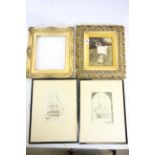 Two framed & glazed engravings of ships and two gilt frames