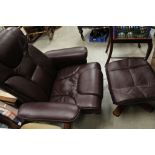 Contemporary Purple Leather Swivel Armchair with Matching Footstool