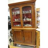 19th century Substantial Welsh Oak Corner Cabinet, the upper section with two glazed doors with