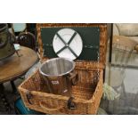 Harrods Wicker Picnic Basket with Two Harrods Plates together with a Stainless Steel Ice Bucket with