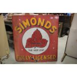 Vintage Enamel Pub Sign ' Simonds Fully Licensed The Hop Leaf '