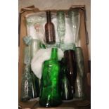 Quantity of 19th century and Later Glass Bottles including Monmouth Bottles, Large Green Gordon