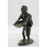 A vintage bronze figure of an oriental woman carrying a tray