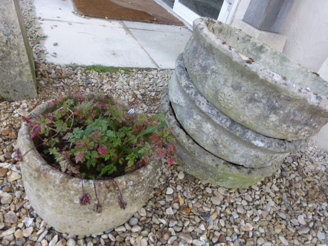 Three Reconstituted Stone Shallow Garden Planters and another