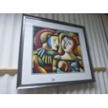 A studio framed modernist oil painting portrait of masquerade figures