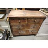 Pine Chest of Two Short over Two Long Drawers on Bun Feet