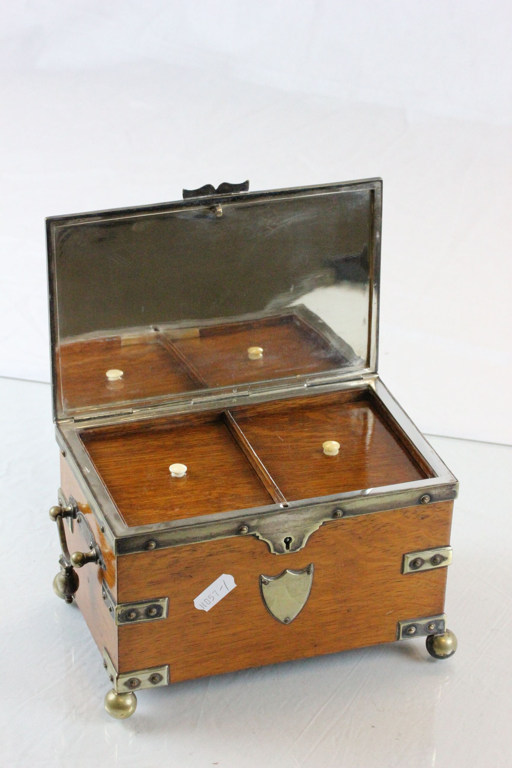 Late Victorian Oak and silver plated tea caddy - Image 2 of 5