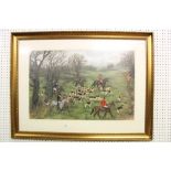 Large Framed and Glazed Fox Hunting Scene Mixed Media Painting, signed and dated