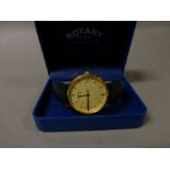 Boxed gents Rotary 9ct gold quartz watch with box