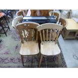 Matched Set of Eleven Kitchen Lathe Back Chairs, some pine and some beech