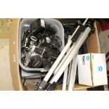 Large Box of Mixed Cameras and Accessories including Olympus, Akita and Tripods