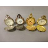 Four pocket watches with scenes to front