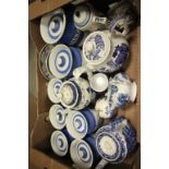 Collection of T G Green Cornish Ware storage jars and blue & white teapots etc