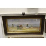 An impressionist oil painting of Victorian figures in a beach scene
