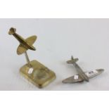 Brass trench art type ashtray with Spitfire and lightning bolt decoration plus a similar aircraft