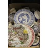 Box of vintage ceramics to include blue & white