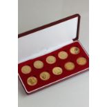 Ten full 22ct gold Sovereigns to include Victorian in a display case