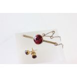 Early 20th cenutry Bar Brooch set with Large Red Stone together with a Pair of Stud Earrings set