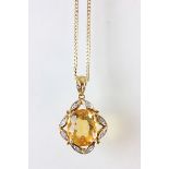 9ct Gold necklace with Citrine & Diamond pendant