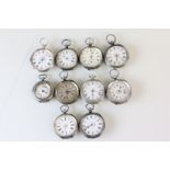 Ten Ladies vintage silver fob pocket watches