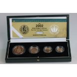 Cased 2002 Queens Jubilee gold proof four Sovereign coin set with COA