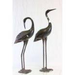 Pair of metal bronzed crane birds