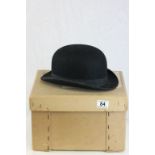 Vintage Ladies Bowler Black Felt Riding Hat made by Locke & Co Hatters, St James Street, London with