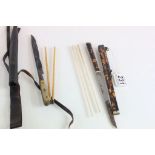 An antique tortoiseshell handled knife and chopsticks in a similar sheath and one other .
