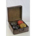 Antique Wooden Boules Set with Four Balls and Jack contained in a Wooden Box