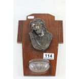 Wooden mounted bronzed figure of Jesus with glass front, originally from France