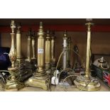Thirteen Gilt Brass Table Lamps, mainly Corinthian Column plus a Pair of White Metal Table Lamps and