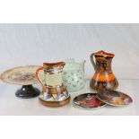 Pair of hand painted Myott jugs & Crown Royal Devon cake stand & a Sadler teapot