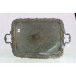 Large Late 19th / Early 20th century Twin Handled Presentation Tray with a Relief Border of Vines